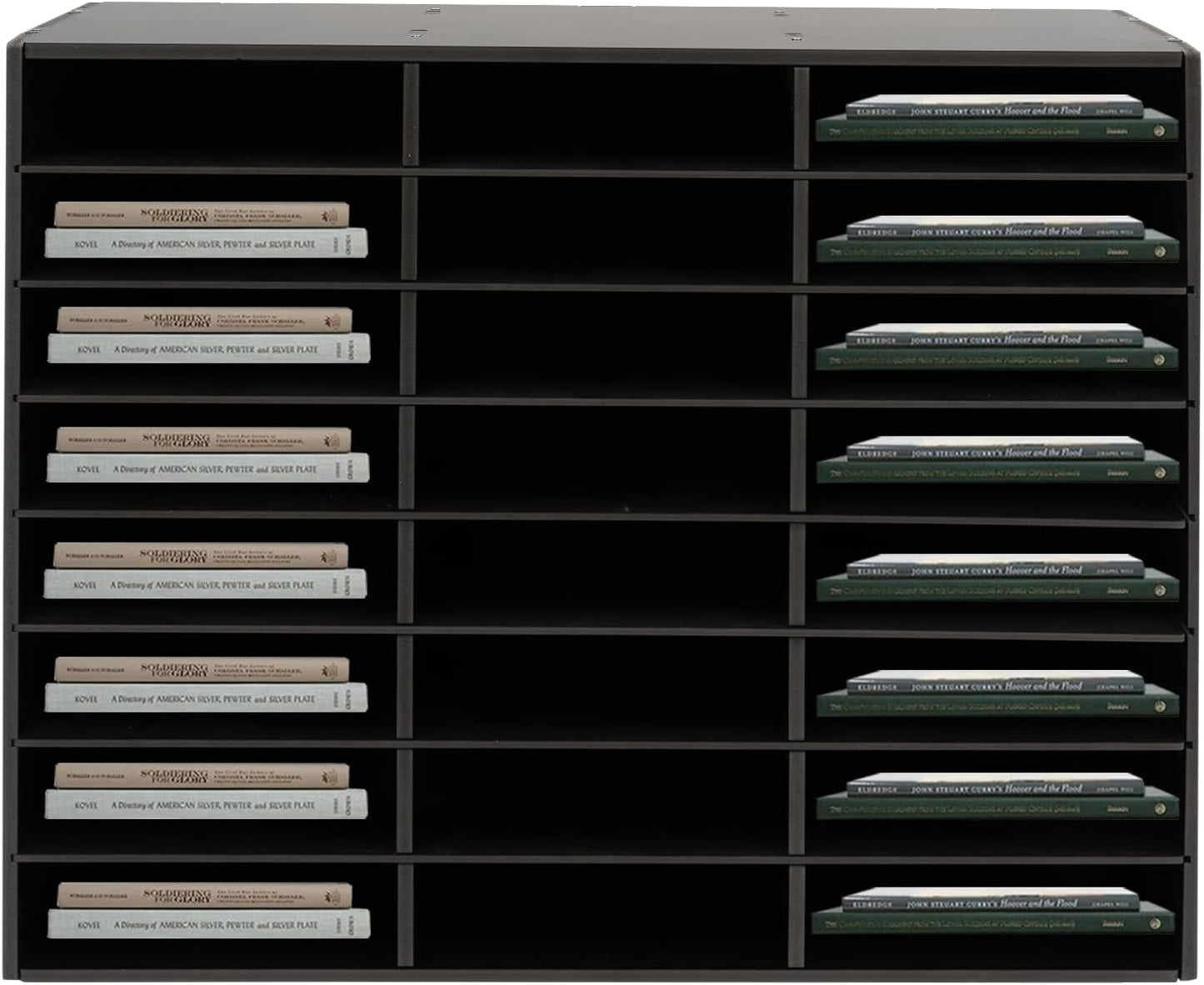 24 Compartments Literature Organizer, Desktop File Sorter Mail Center Paper Storage Cabinet Classroom Mailbox for Files Documents Papers Magazines (Black 24Slots)