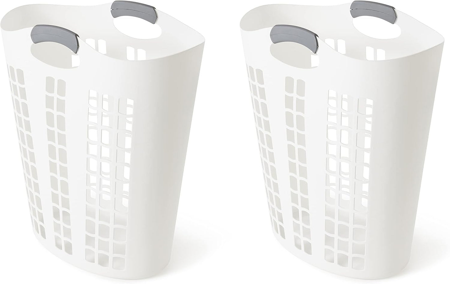 Gracious Living Easy Carry Flex Hamper, Large 87.5 Liter Lightweight Plastic Ventilated Laundry Basket Clothes Bin with Handles, White (2 Pack)