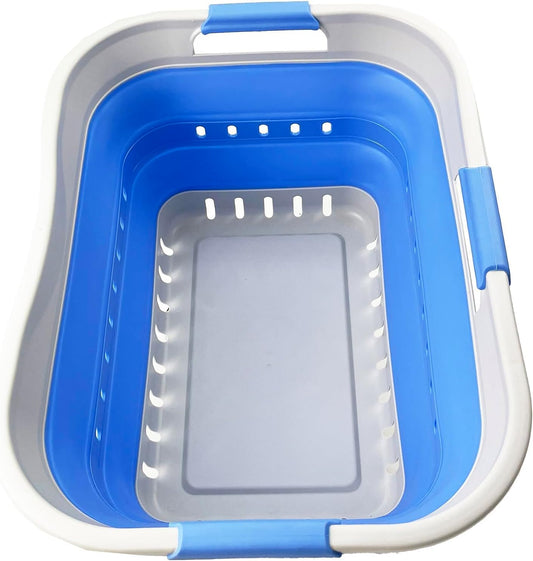 SAMMART Collapsible Plastic Rectangular Laundry Basket - Foldable Pop Up Storage Container/Organizer - Portable Laundry Hamper - Space Saving (Grey/Little Boy Blue, 30L)