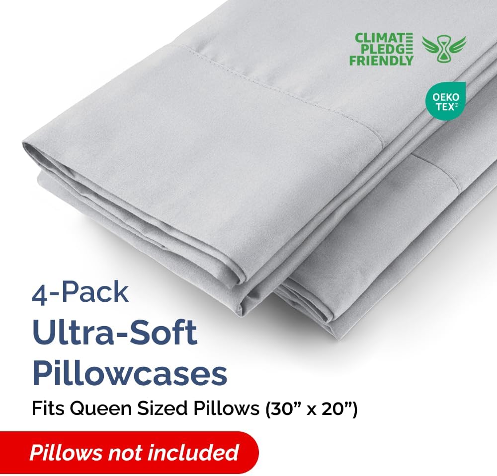 Queen Pillow Cases - 4 Pack - Super Soft Pillowcase Covers - Envelope Enclosure - Hotel Quality Pillow Protectors - Wrinkle Free, Shrink & Stain Resistant - Machine Washable - 20" x 30" (Steel Blue)