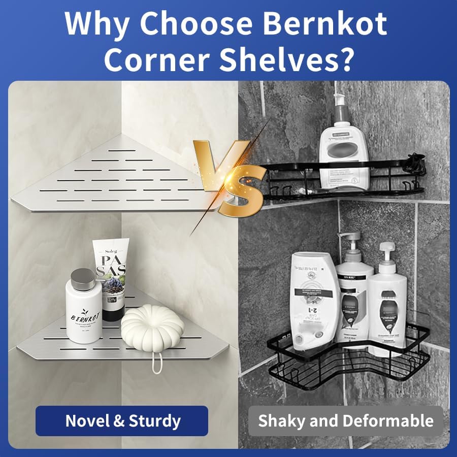 Corner Shower Shelf 10" Brushed 304 Stainless Steel Pentagonal Heavy Duty Floating Corner Shelf Slot Design Recessed Bathroom Shelf for Tiled Wall, No Drilling Needed