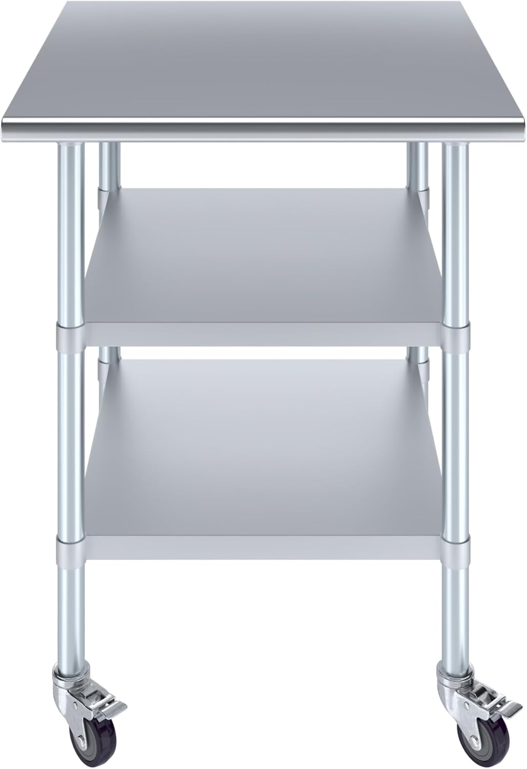 AmGood Stainless Steel Work Table with 2 Shelves and Casters | Metal Utility Table On Wheels (Stainless Steel Work Table with 2 Shelves + Casters, 30" Long x 30" Deep)