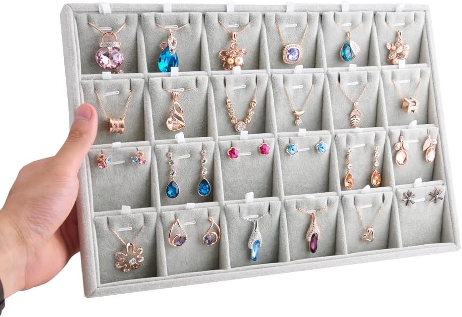 Oirlv Velvet Jewelry Tray 24 Grid liner Pendant Earrings Organizer Storage Trays Showcase Display Jewelry Holder