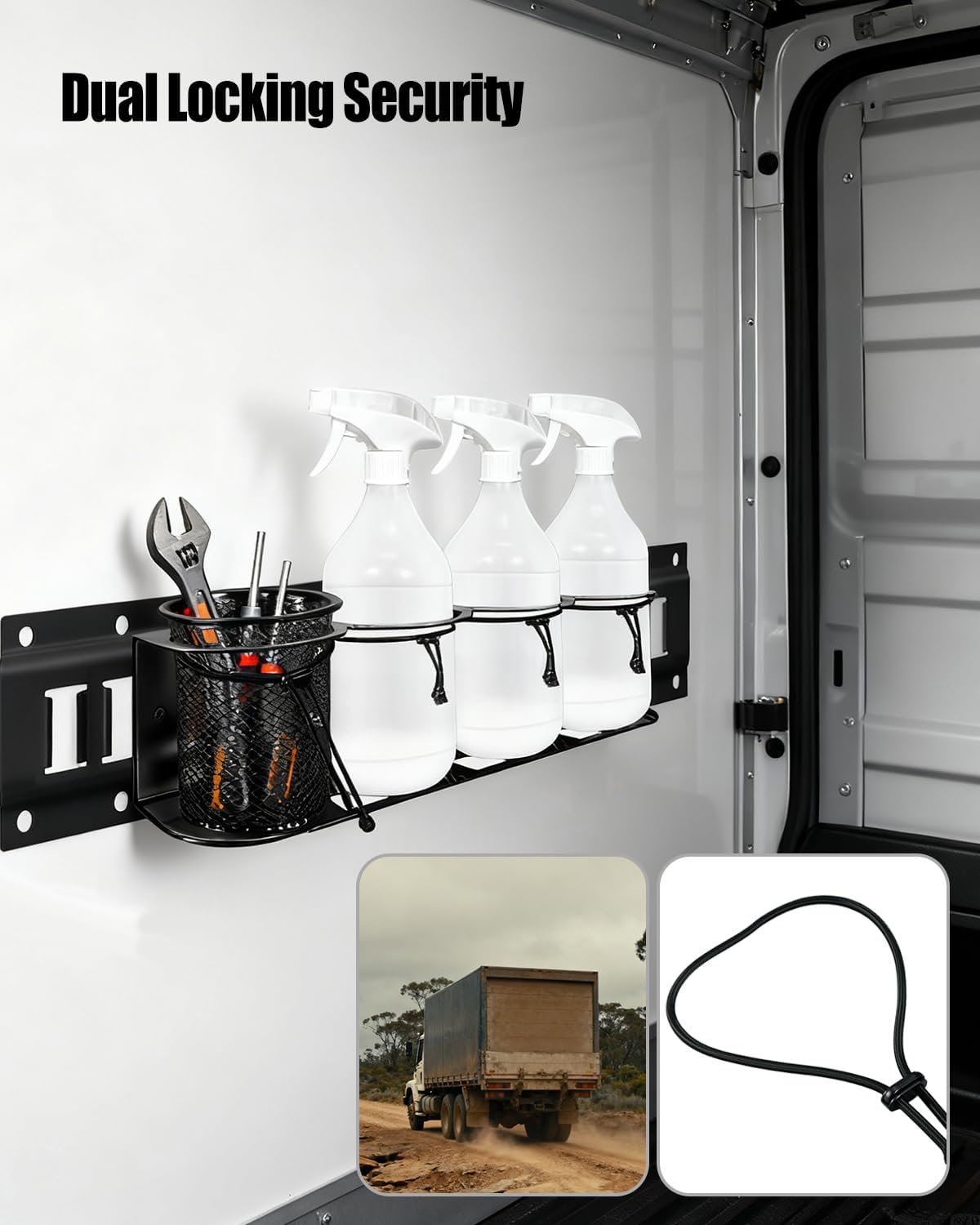 2 Pack E-Track Spray Bottle Holder, Heavy Duty Spray Can Rack for Enclosed Trailer, Wall Mount Bottle Organizer 7-Bottle Capacity with Tool Organizer, E Track Accessories
