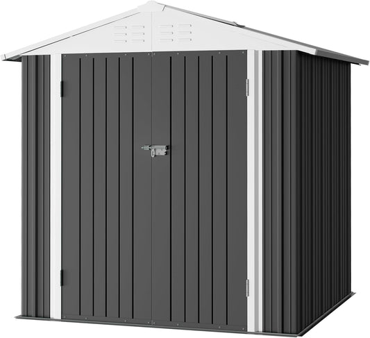 Furniwell 6x4 FT Outdoor Storage Shed, Metal Garden Sheds Outdoor Storage House with Single Lockable Door for Backyard Patio Lawn, Gray