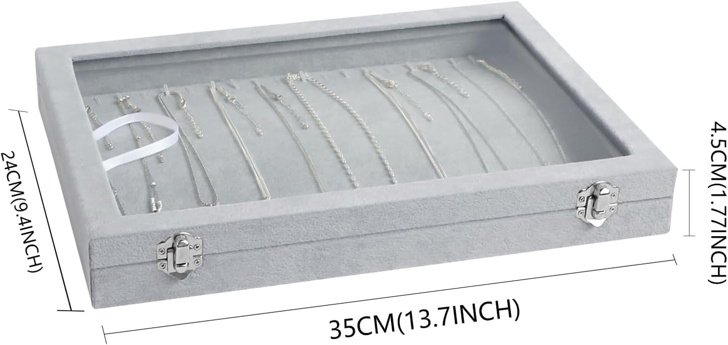 Wudygirl 20 Hooks Necklace Organizer Velvet Jewelry Organizer Showcase for Necklaces Jewelry Box Stackable Glass Top Lockable (Necklace Organizer)