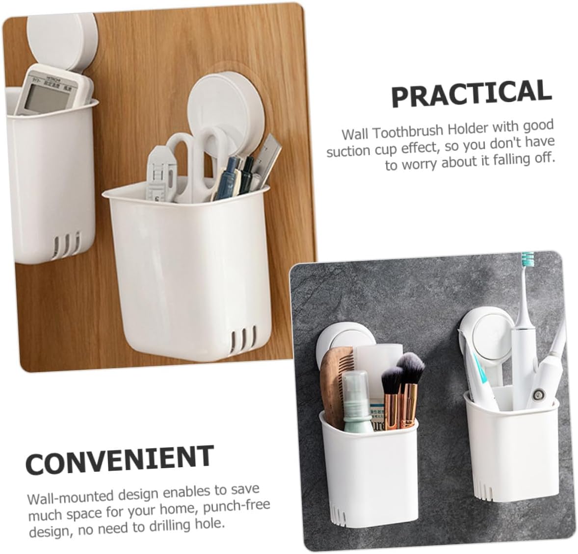 Strong Suction Toothbrush Holder Wall Mount No Drilling Bathroom Organizer with Ventilated Storage Shelf for Toothbrush Razor Makeup White