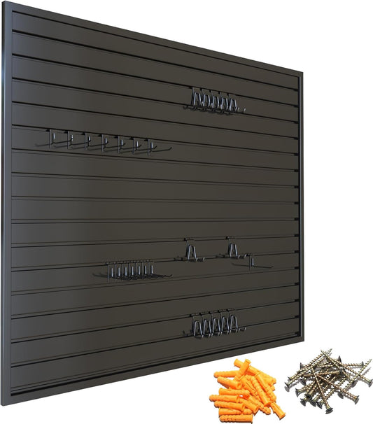 Yuzzy Slat Wall Paneling 4 x 4ft, Garage Slatwall Panel Wall Storage Systems, Heavy Duty PVC Garage Wall Organization (Black)