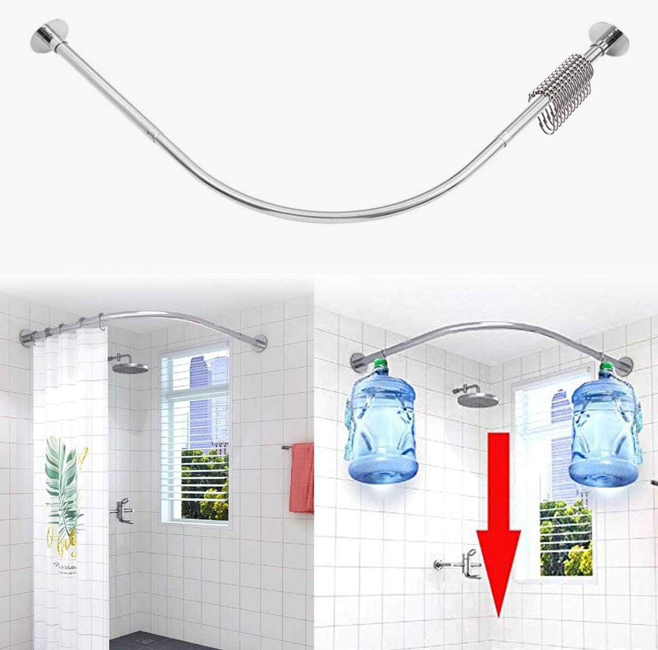 Corner Shower Curtain Rod Adjustable Stainless Steel L Shaped Rack Drill Free Install for Bathroom, Bathtub, Clothing Store (27"-39"x27"-39")