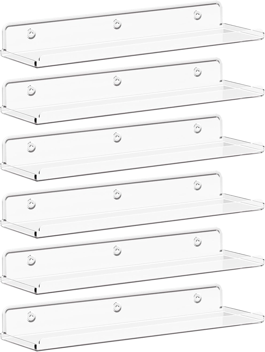 Lifewit Floating Shelves for Wall, 6 Pack 15" Clear Acrylic Shelf Room Decor for Book/Figures/Photo/Makeup in Bathroom, Book Shelf, Living Room, Bedroom, Kitchen Storage and Organization