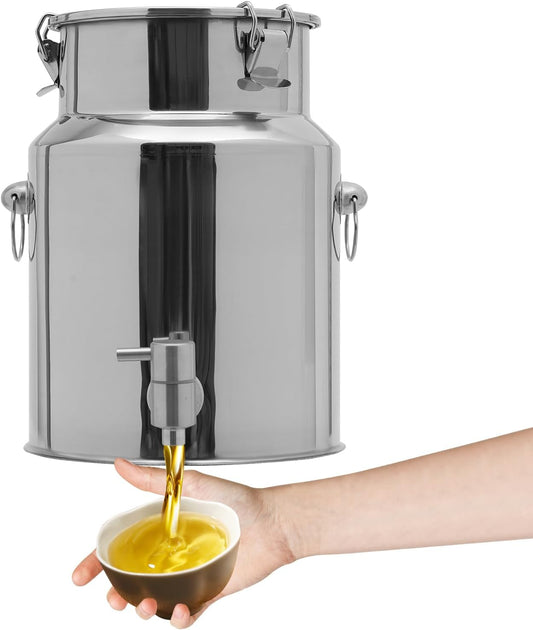 Beverage Dispenser & Stainless Steel Milk Can, 10L/2.64Gal 304 Stainless Steel Drink Dispenser with Spigot and Locking Lid, Multi-Purpose Portable Container for Milk Wine Oil Juice and Party Serving