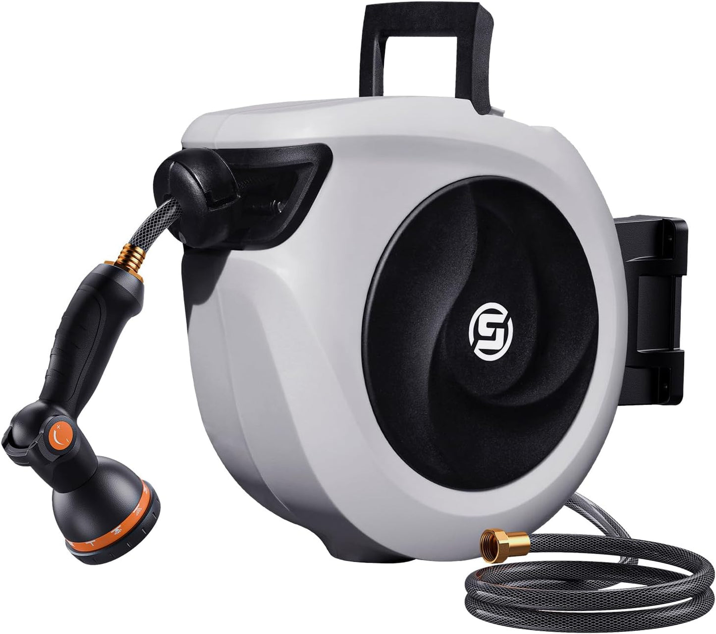 SUNPOW Retractable Garden Hose Reel 1/2 Inch x 33ft - Wall Mounted Lightweight Hose Reel with 3/4 Inch Brass Fittings & 10-Pattern Nozzle - Auto Rewind System, Any Length Lock, 180° Swivel Bracket