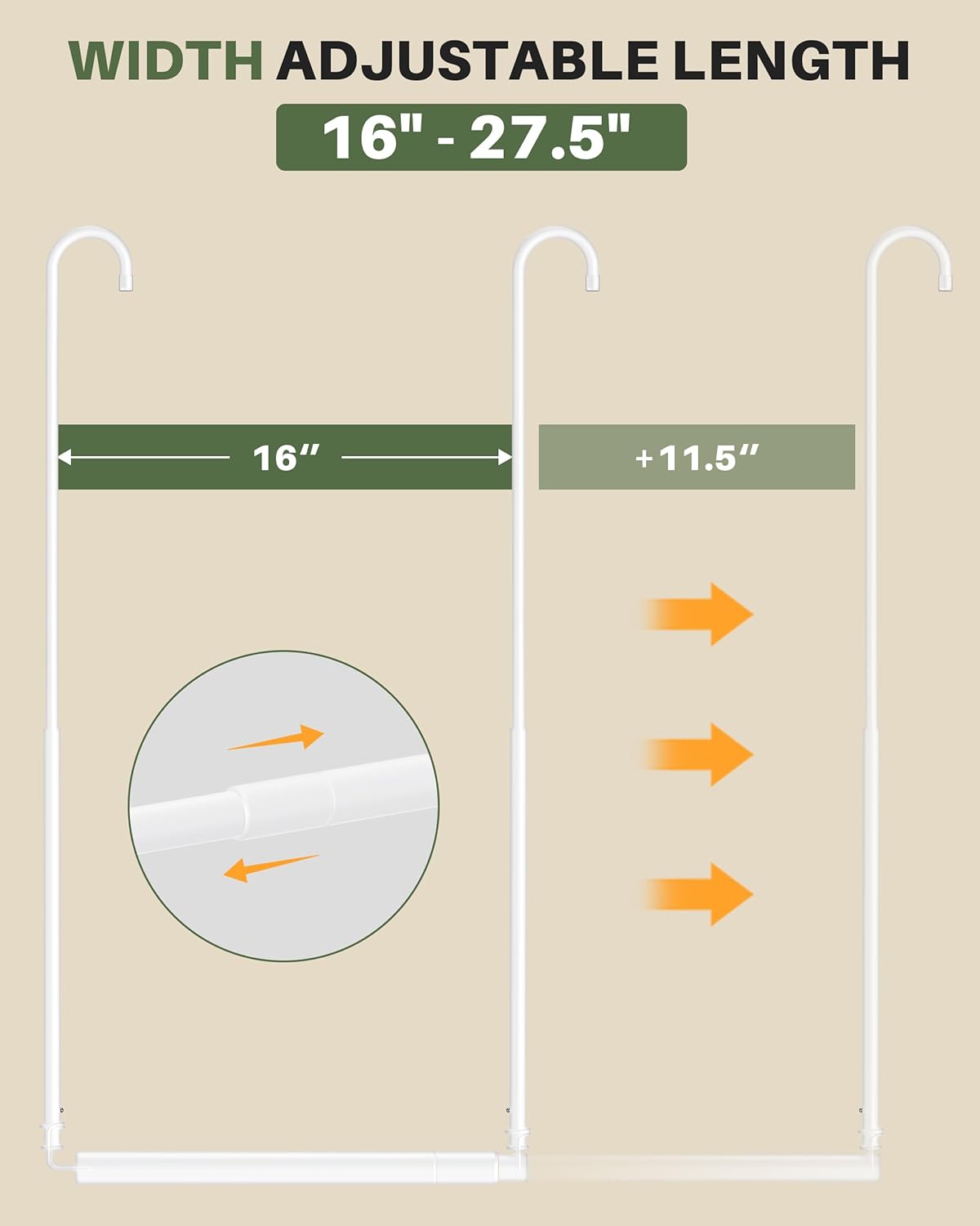 Hanging Closet Rod, 2 Pack Adjustable Height & Width Closet Rods for Hanging Clothes-Closet Extender Hanging Rod Space-Maximizing Design Suitable for Hanging and Drying Clothes, White