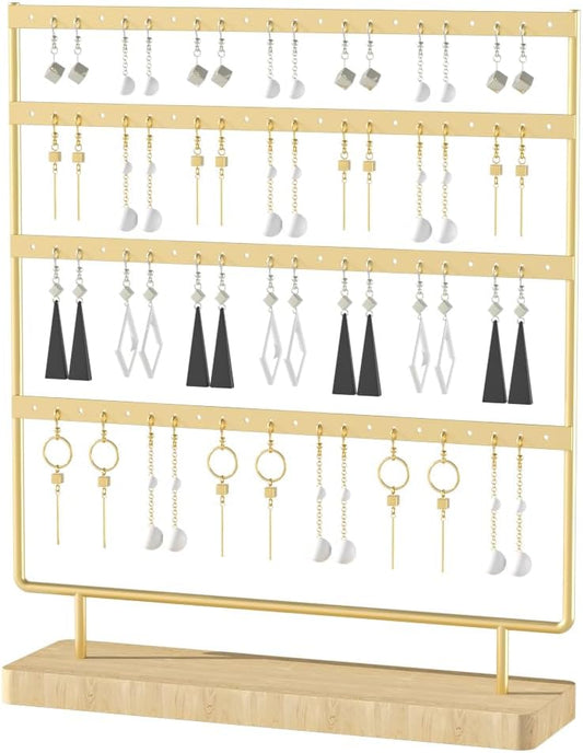 Earring Holder Organizer,Pierced Large Earrings Display Stand For Selling,Small Stud Earring Organizer Rack,Hoop Earring Storage Hanger Tree (Golden, 4 tier)