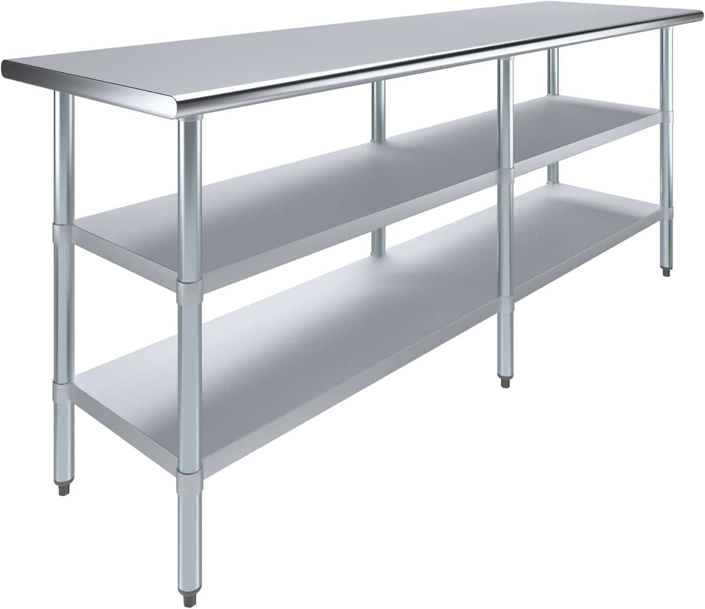 AmGood Stainless Steel Work Table with 2 Shelves | NSF | Metal Utility Table (84" Long x 24" Deep)