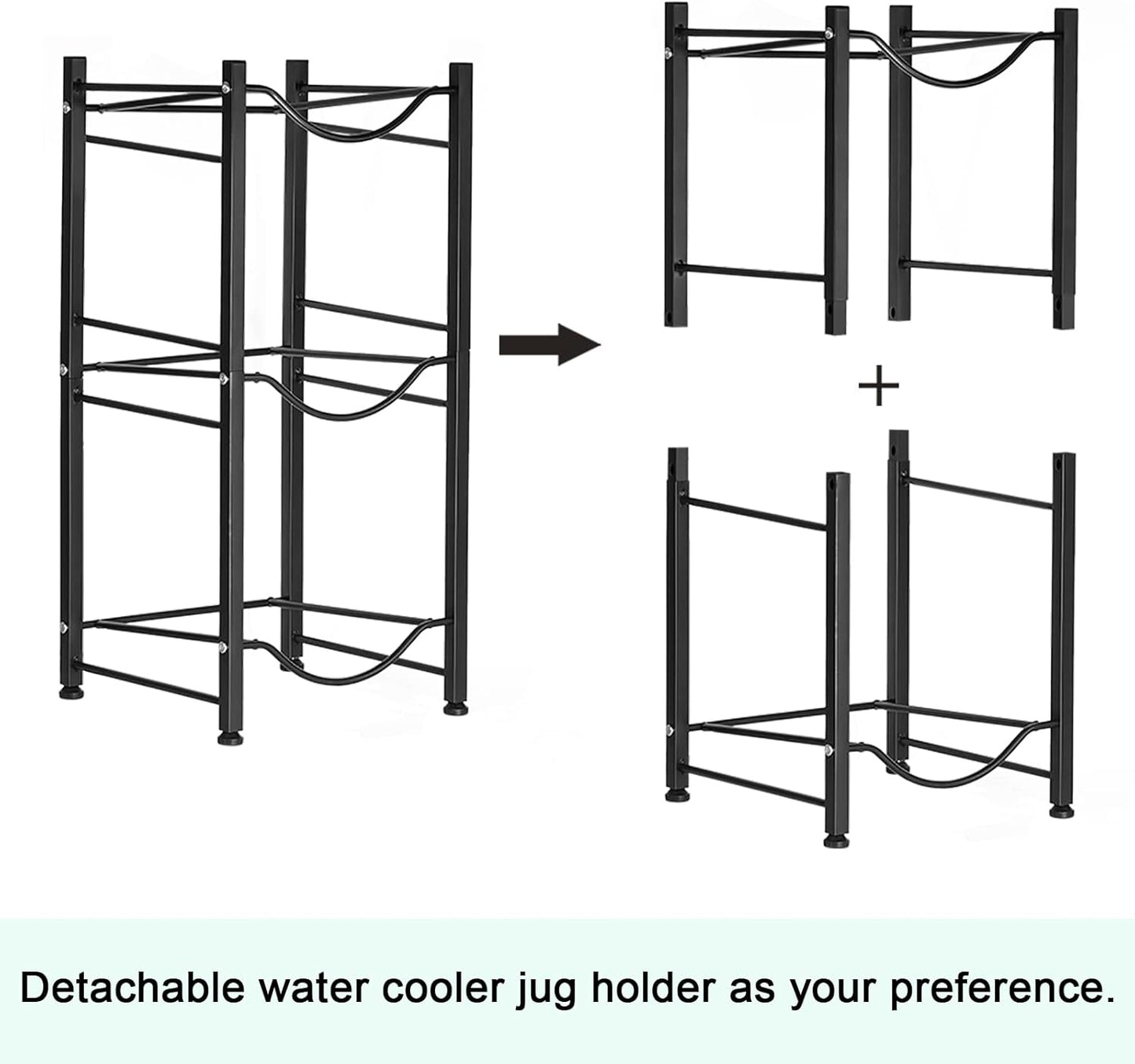 smusei 5 Gallon Water Bottle Holder 3 Tier Water Cooler Jug Rack Shelf Organizer Detachable Heavy Duty Kitchen Water Bottle Storage Rack for Home, Office, Black