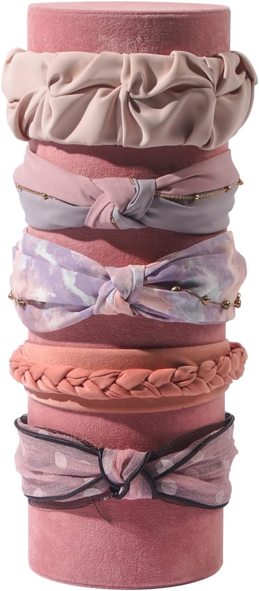 Headband Holder Organizer, Soft Velvet Tower Hairband Stand Display, Vertical Hair Hoop Accessories Jewelry Storage for Women Girls (Peach Velvet)