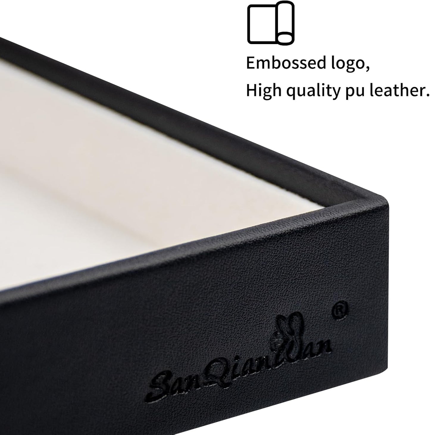 SANQIANWAN Leather Jewelry Organizer Trays Velvet Liner Storage Drawer Display Case Stackable Trays for Necklace,Rings and Earring (Black4)
