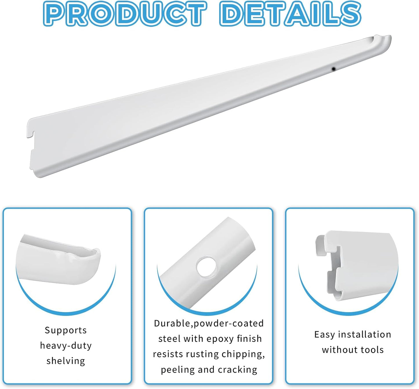 10 Pack 16.5‑Inch Adjustable Wire Shelf Brackets – Heavy‑Duty Double‑Track Closet & Wall Shelving System Supports（White）
