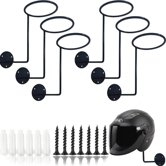 TIHOOD 6PCS Motorcycle Helmet Rack, Metal Helmet Hanger, Wall Mounted Helmet Holder, Ball Rack and Hat Rack, Multifunctional Helmet Rack