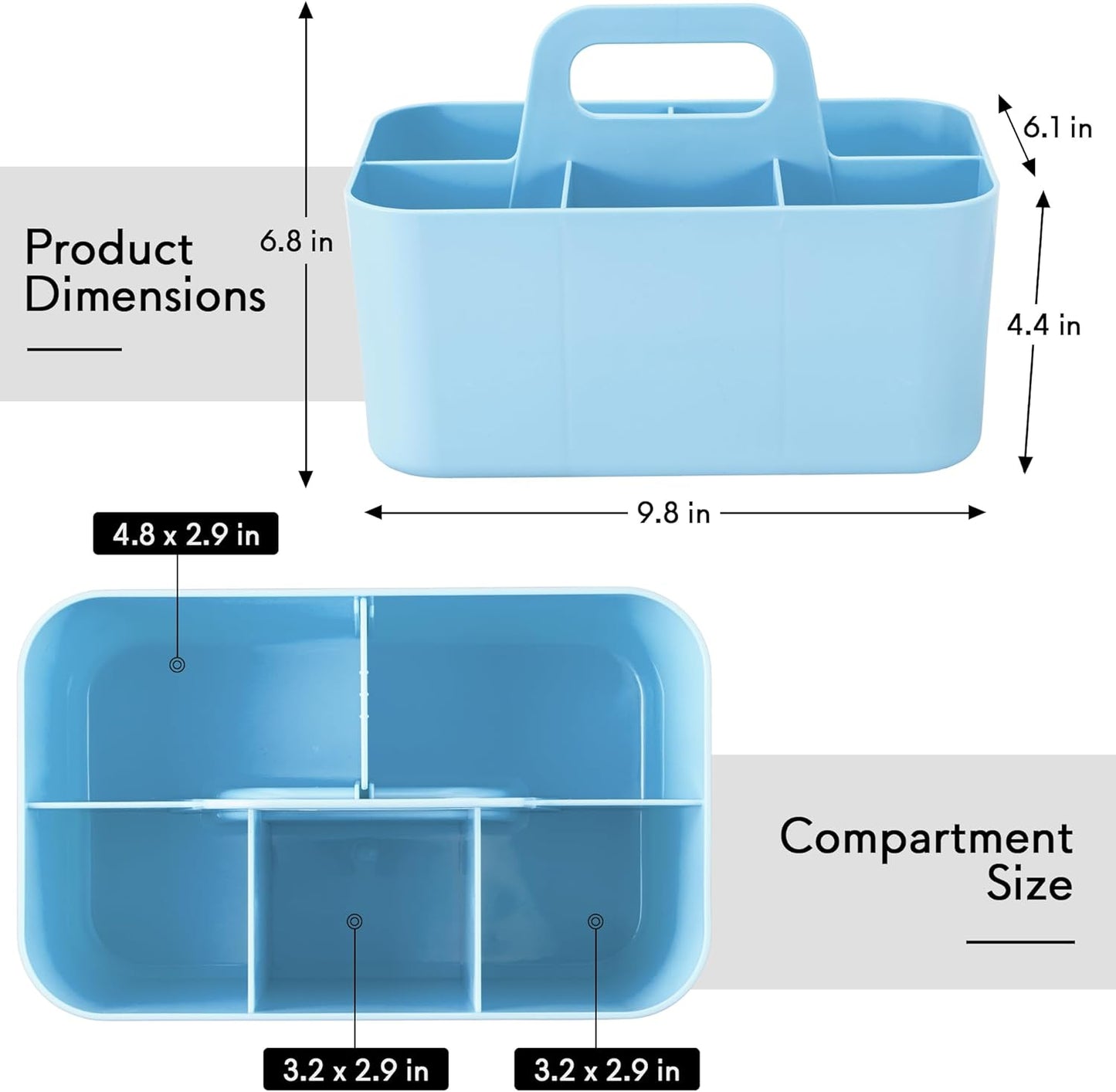 Tiawudi 2 Pack Caddy Organizer with Handle, Portable Plastic Caddy, Storage Organization for Cleaning, Bath, Makeup, Art, Craft, Stationery, Classroom and Office, Tote Organizer