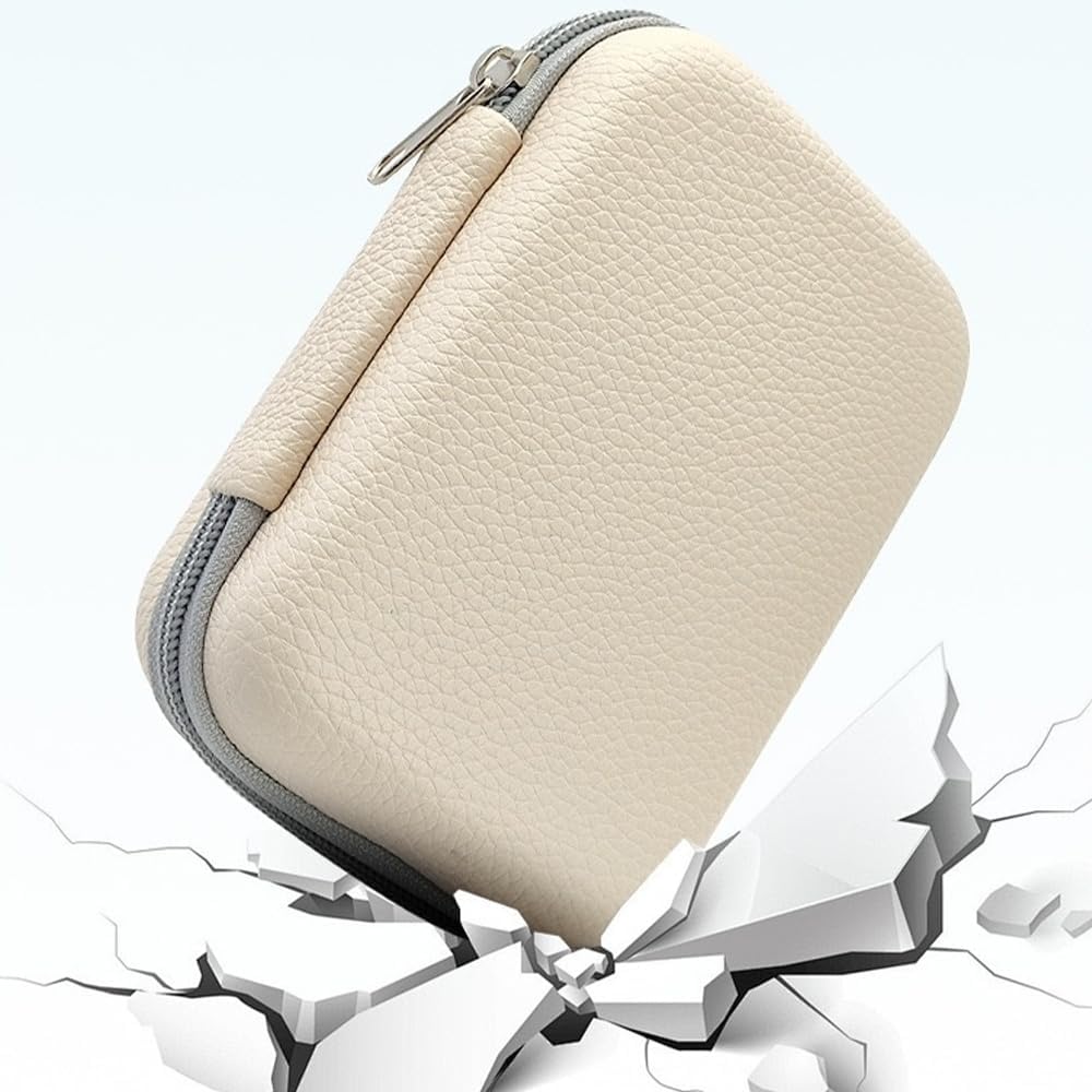 Custom Portable Protection Hard EVA Case – Personalized Logo/Text Travel Pouch for External Battery GPS, Hard Drive, USB Charging Cable – Universal Carrying Bag with Mesh Inner Pocket (Off-White)