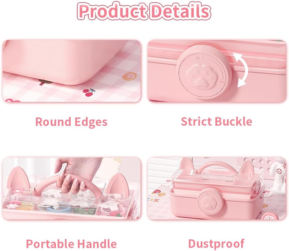 Bow Knot Hair Accessories Organizer Box - Cute Dust Proof Childrens Jewelry Storage Box, 3 Layers Plastic Storage Box for Clips, Headbands, Bands, Jewelry, etc