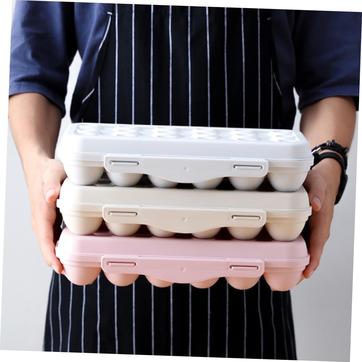 Toyvian 2pcs Egg Storage Container for Refrigerator Stackable Plastic Egg Holder with Design Space-saving Organizer Bin for Home Kitchen and Easy to Clean