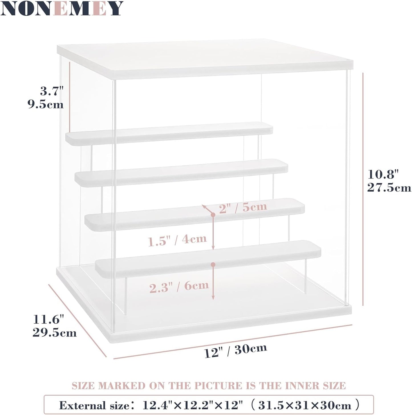 NONEMEY Clear Acrylic Display Case with Light ,3/4/5/6 Tier Multiple Color Lights via Remote Control Dustproof Display Box for Collectibles Figures Mini Toys (5Tier 12.4*12.2*12inch )