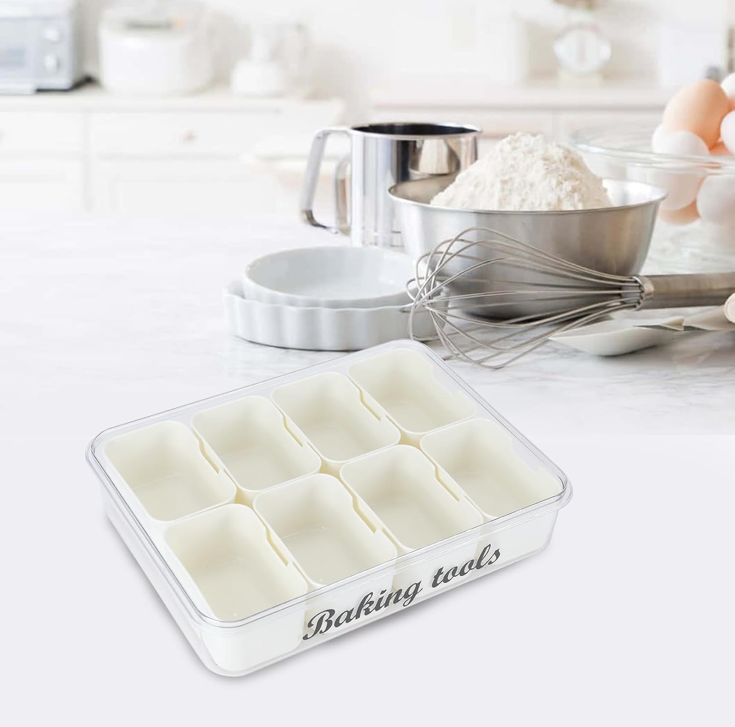 Cookie Cutter Tool Storage Box,Cake Decorating Supplies Accessories Bins,Cookie Cutter Storage with Mold,Transparent Dustproof Lid,Biscuits Cutters Organizer Storage with 8 Compartment