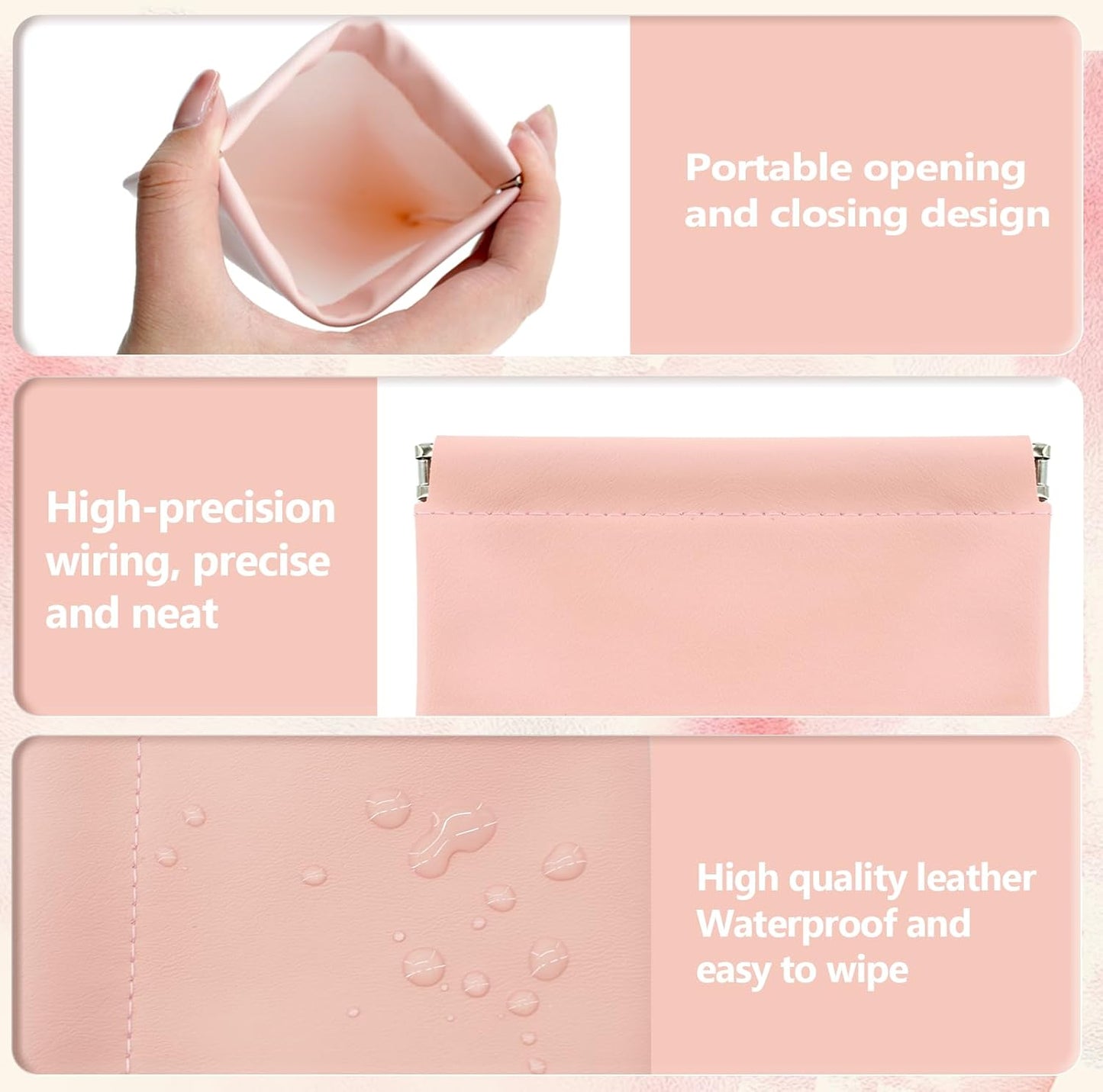 5Pcs Snap Closure Leather Organizer Pouch, Pouchic Leather Organizer, Storage Pouch（Pink）