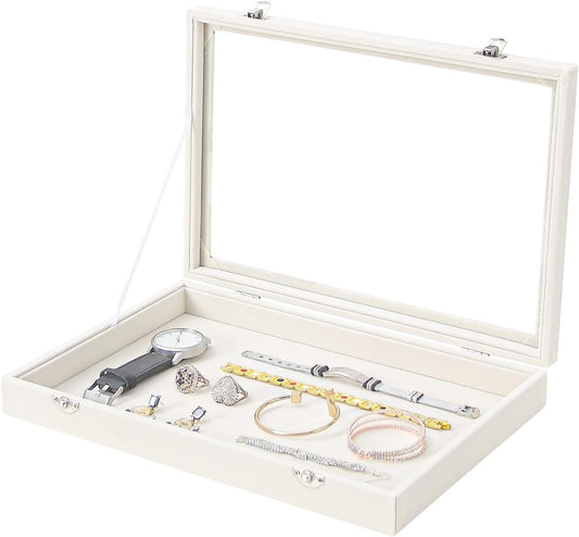 Coward Jewelry Organizer Box, Beige Velvet Blank Display Tray Case with Lid for Storage Necklaces Bracelets Rings Beads and Jewelry Accessories