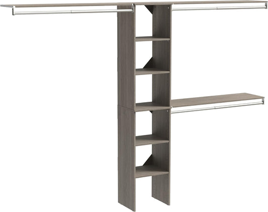 ClosetMaid SuiteSymphony Wood Closet Organizer Kit with Tower 3 Hang Rods, Top Shelves, Adjustable, Fits Spaces 5-9 ft. Wide, Graphite Grey