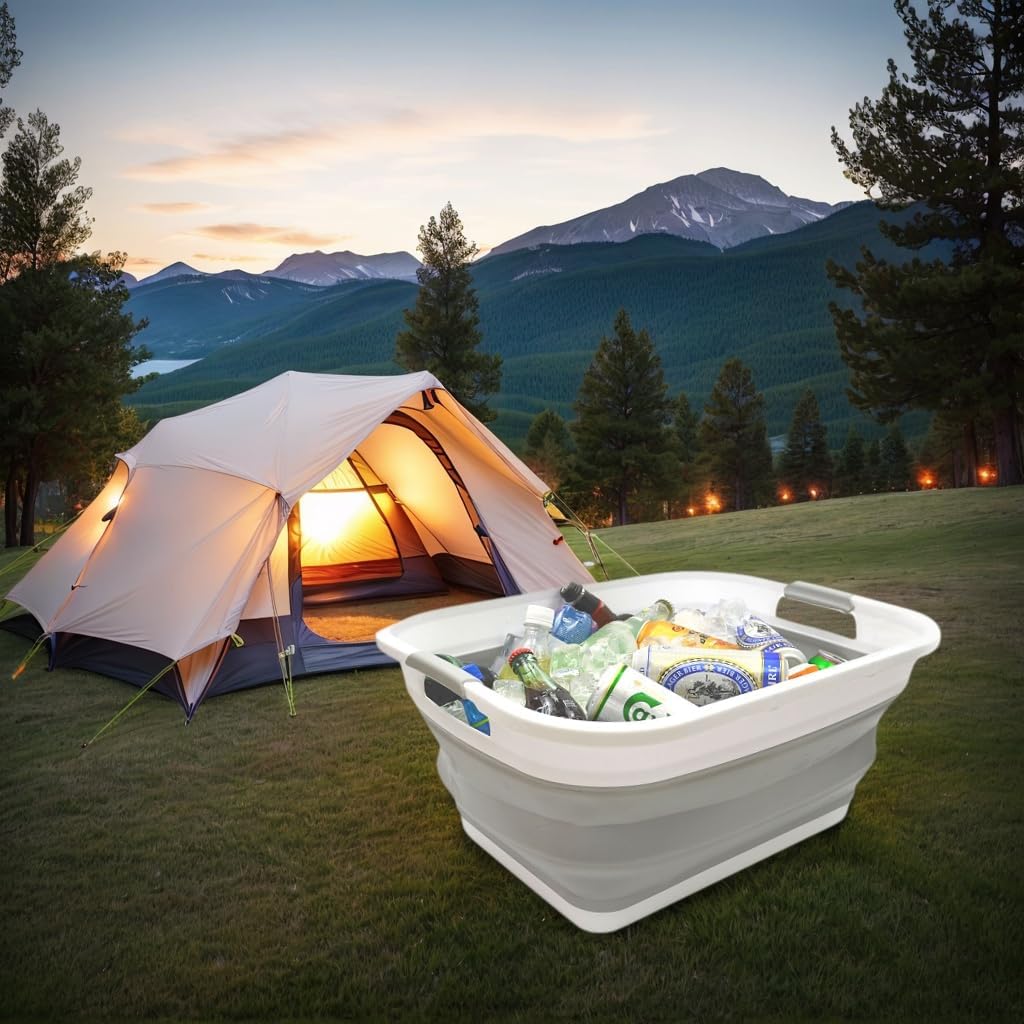 SAMMART Set of 2-41L(10.8 gallon) Collapsible Plastic Laundry Basket-Pop Up Storage Container-Portable Washing Tub-Space Saving Hamper/Basket, Water capacity:32L(8.4 gallon) (2 rectangular, Grey)