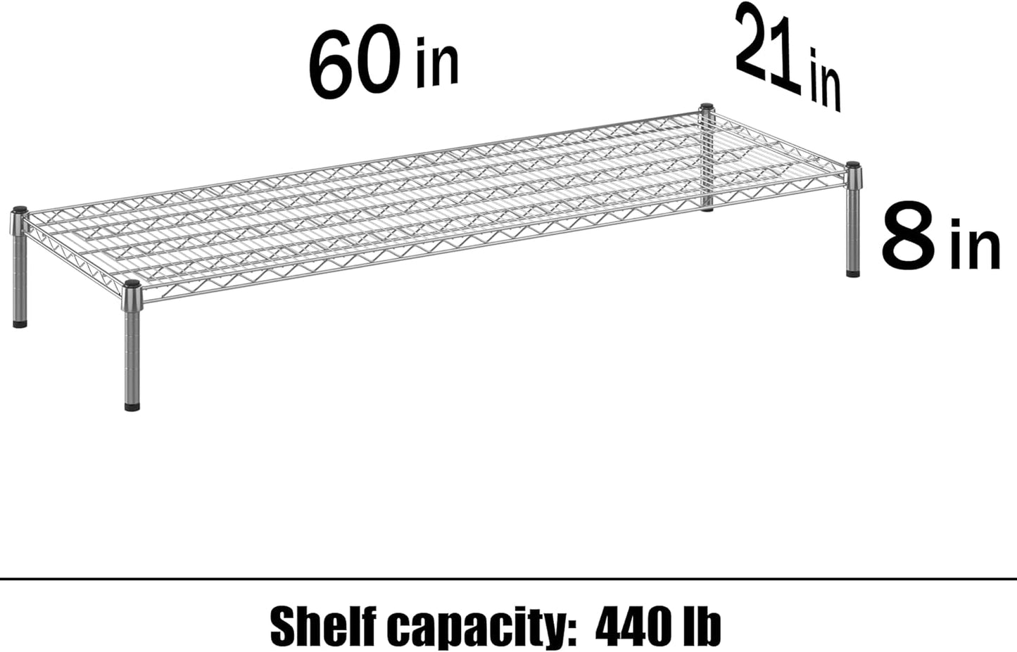 21" Deep x 60" Wide x 8" Height Wire Shelving Kit | 1-Tier | NSF Commercial Storage Rack Unit