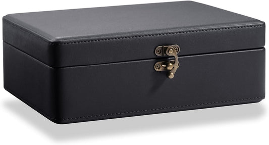 LAMOTI 2-Layer Jewelry Box for Women, Floating Effect Leather Jewelry Organizer with Detatchable Tray for Rings, Earrings, Necklaces & Bracelets (Black)
