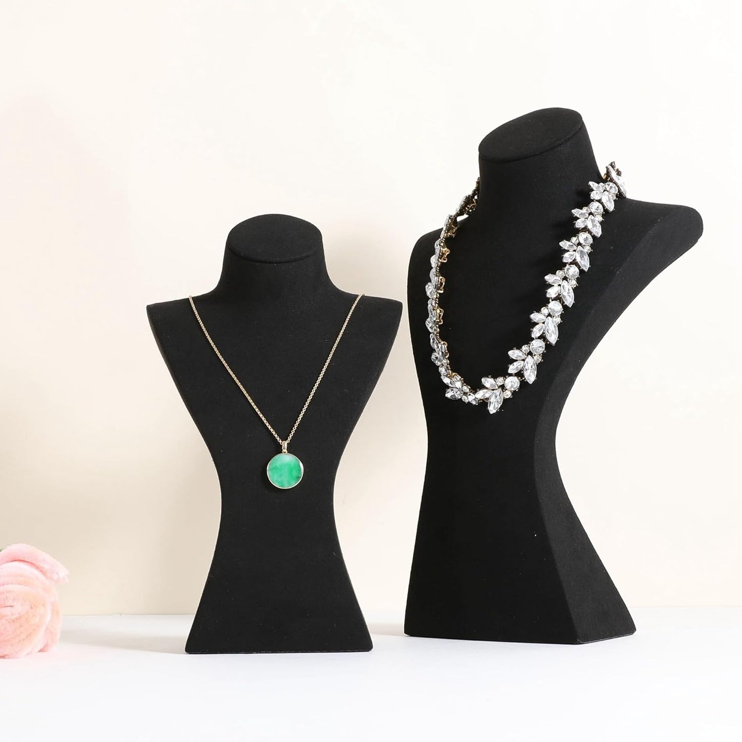 GemeShou Black necklace storage hanger stand jewelry organizer, Velvet jewelry stand necklace holder, jewelry mannequin bust for necklaces, jewelry bust display stands【Black-Medium height 9.25 inch】