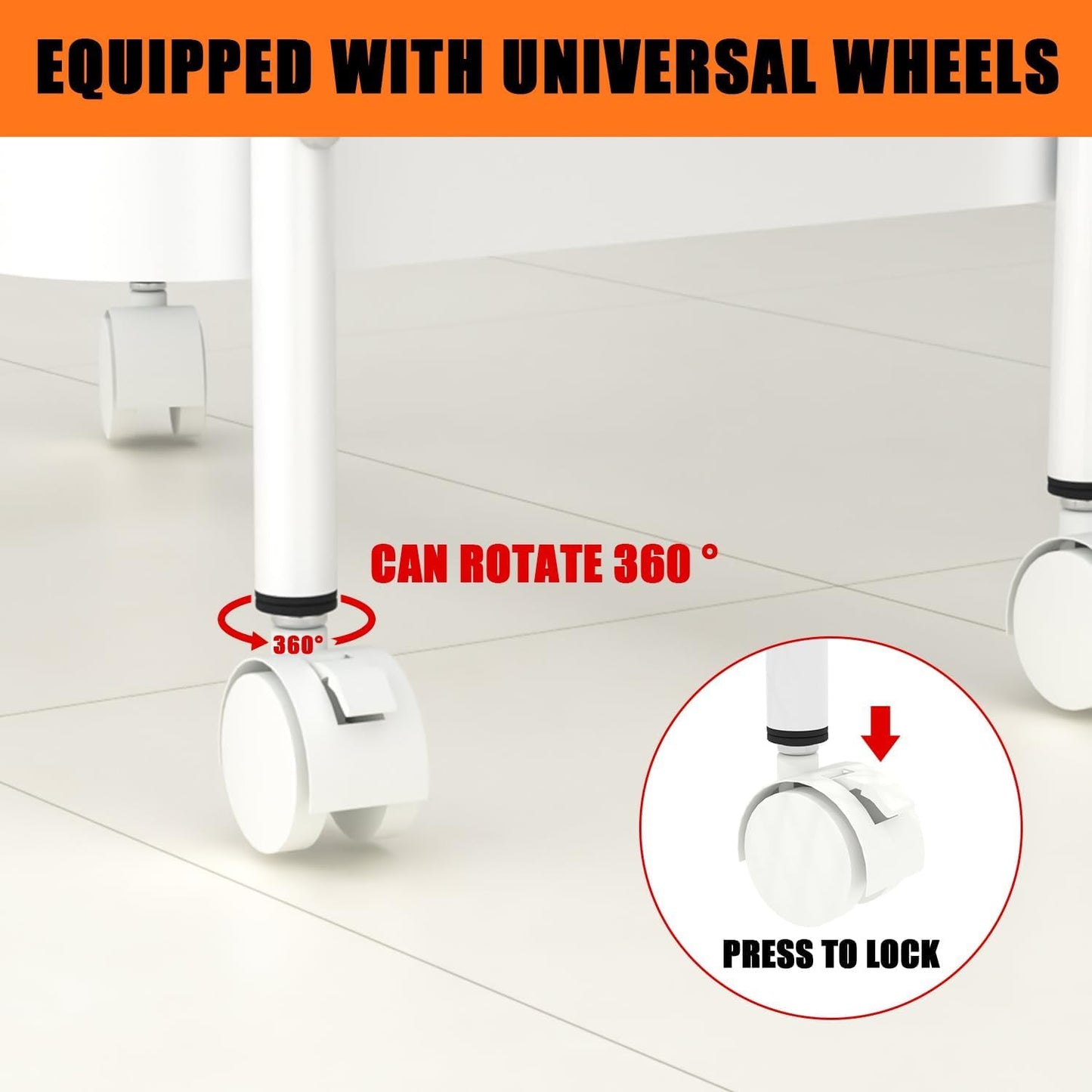 3-Tier Metal Utility Rolling Cart, Multi-Functional Storage Trolley for Office, Living Room, Kitchen, Movable Storage Organizer with Wheels, White