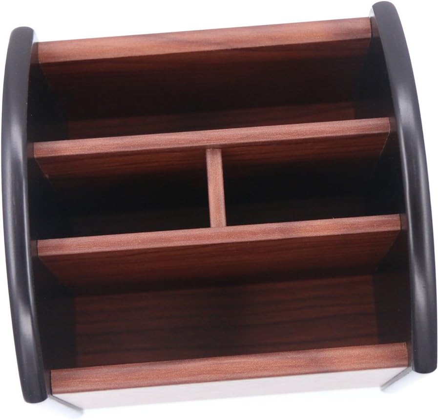 Coideal Remote Control Holder Caddy Wood, Rotating Wooden Pen Pencil Holder Organizer Medium Revolving Desktop Office Supplies Storage for Table (4 Compartments)