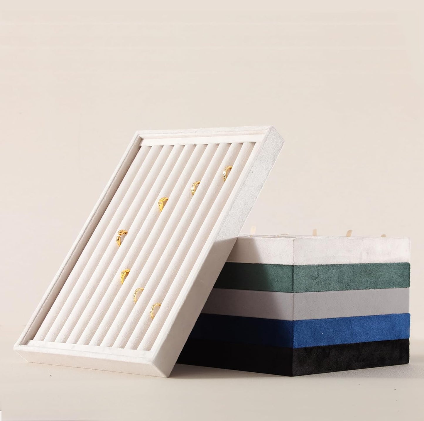 Ring Tray, Velvet Jewelry Trays,Premium Ring Display Case,Luxury Stud Earring Organizer,White Jewelry Storage