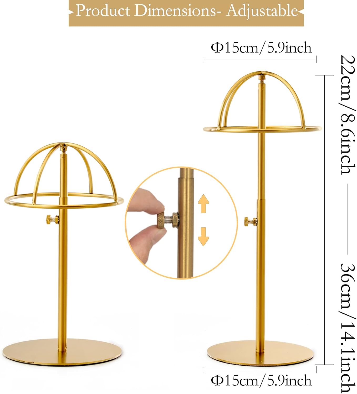 Hat Rack 2PCS Stainless Steel Hat Display Stand Adjustable Height Cap Rack Showcase for Home Boutique Retail Store