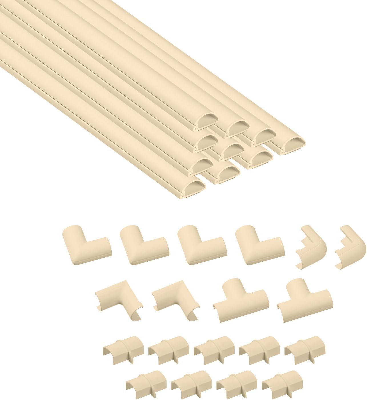 D-Line 157in Cord Hider Kit, Patented Cable Cover, Hide Wires on Wall, Channel for TV Mount Cords, Raceway Wire Hiders, Paintable, Adhesive, Half Round, 10x 0.78in W x 0.39in H x 15.7in L, Beige