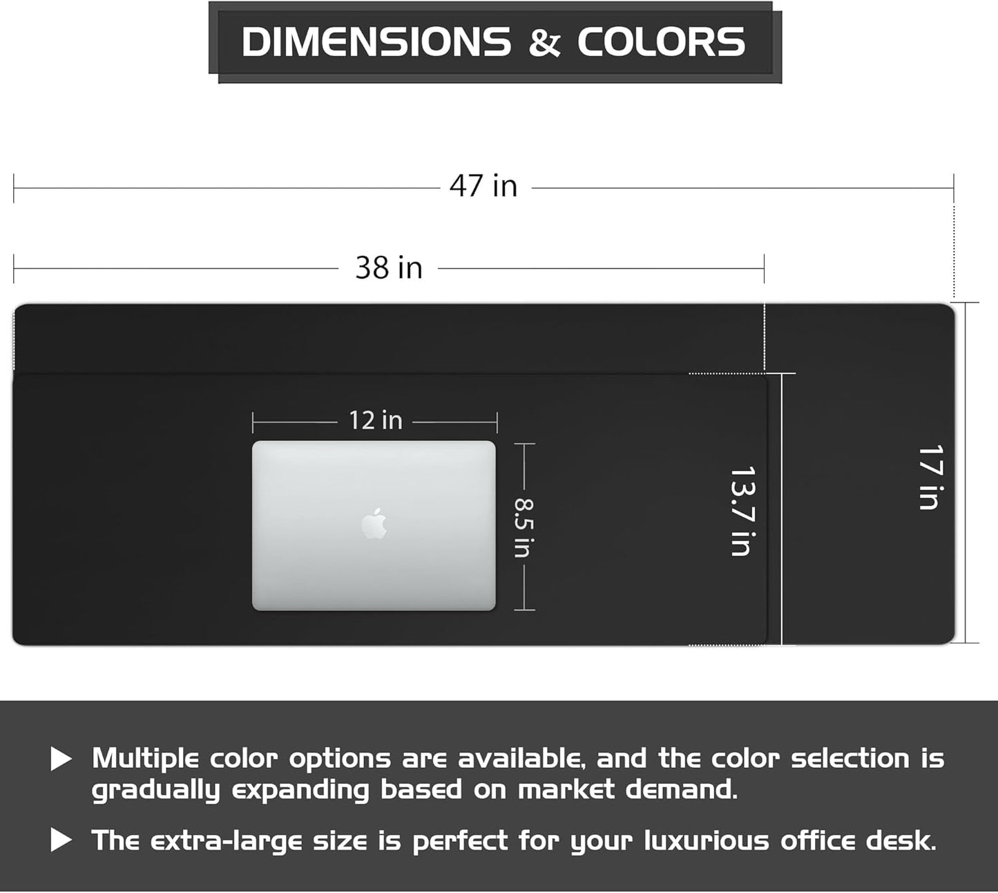 Aothia Leather Desk Pad Protector, Office Mat, Large Mouse Pad, Laptop Desk Pad, Non-Slip PU Leather Blotter, Waterproof Writing Pad for Office and Home (Black, 47" x 17")