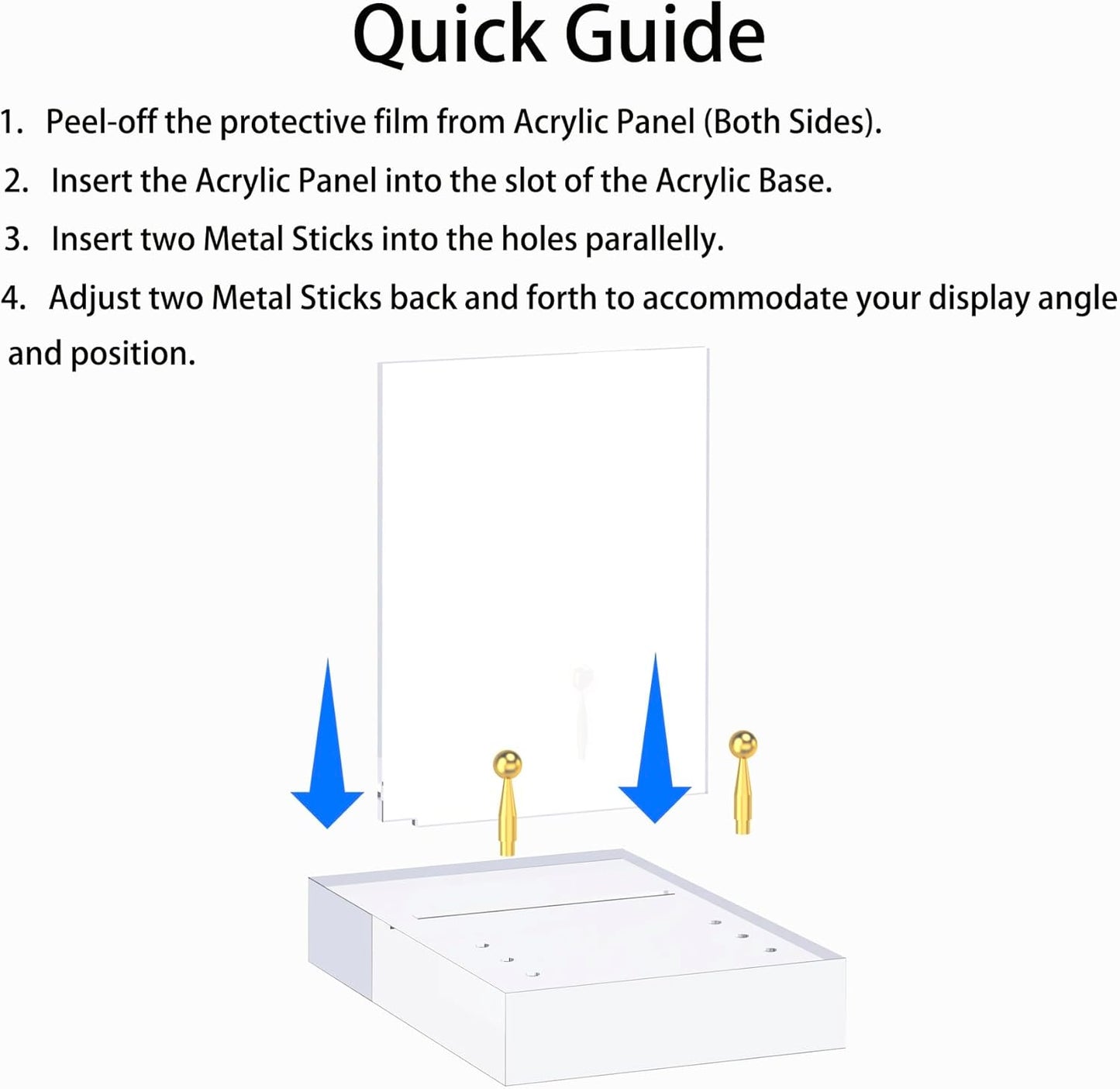 Acrylic Easel Display Stand with Adjustable Gold-Toned Hardware for Pictures, Crystal Clear Acrylic Stand with Floating Appearance for Cookbook, Invitation and Plates, 2-Packs