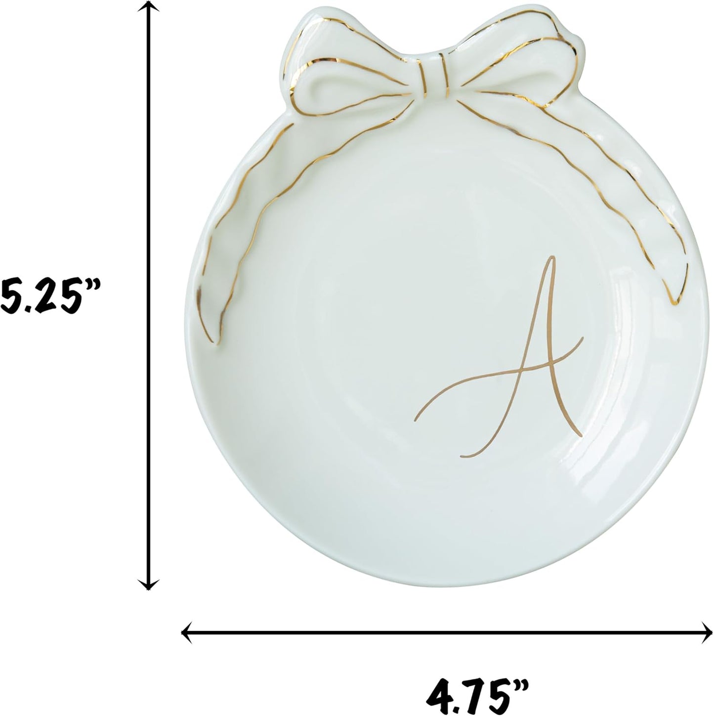 COLLECTIVE HOME - Personalized Initial Ceramic Jewelry Tray with Bow, Christmas Gift Ideas for Women, Small Gift for Girlfriend Wife, Ring Holder, Earrings Dish, Birthday Gift for Her (N)