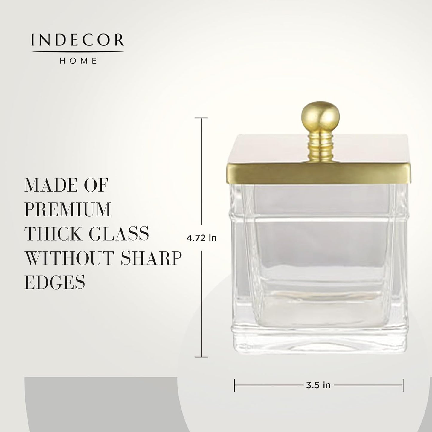 Clear Transparent Hotel Style Apothecary Tempered Glass Canister Jar W/ Gold Metal Lid Cover, Classic Countertop Organizer for Cotton balls/pads, Floss Picks, Makeup Storage