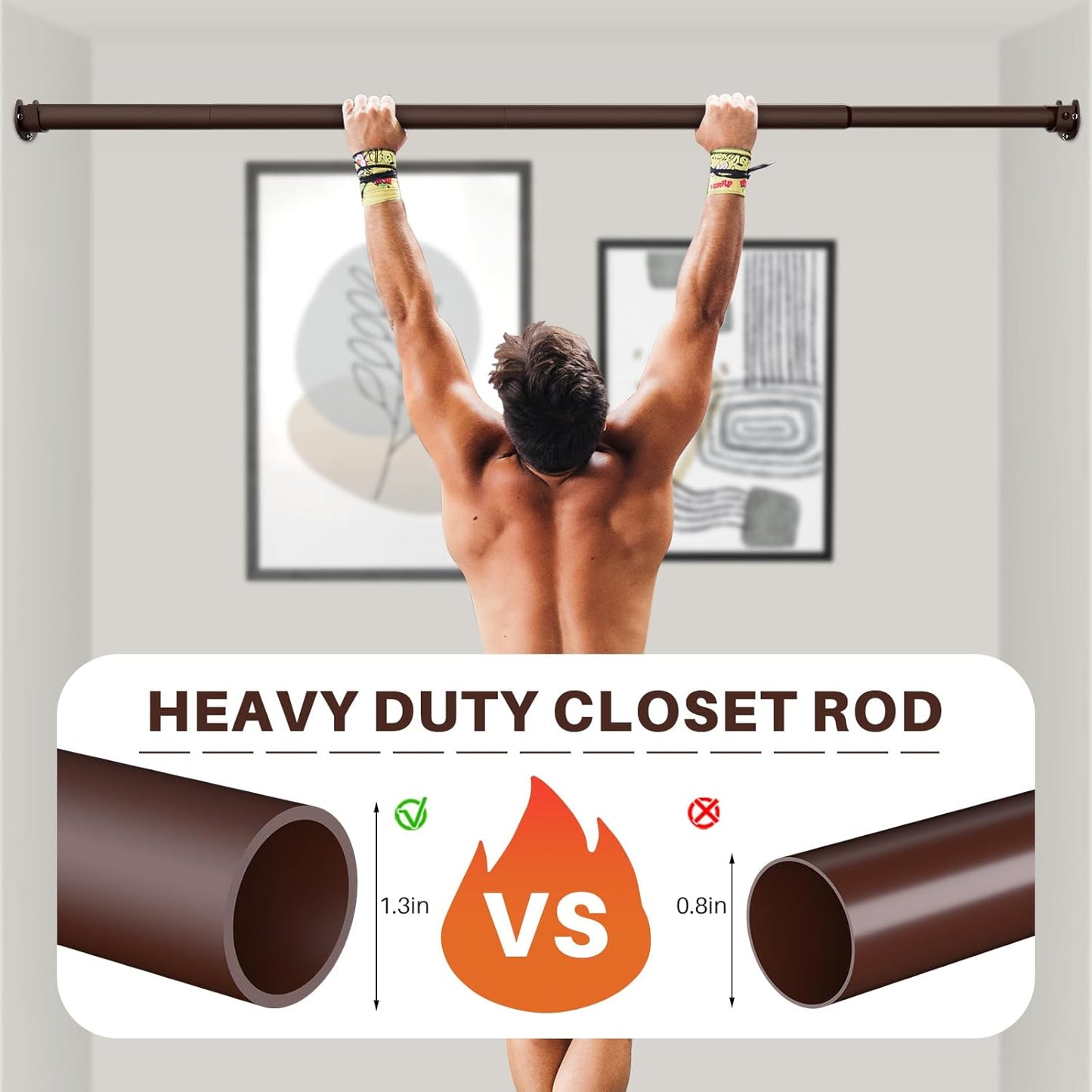 Closet Rod - Closet Rods for Hanging Clothes, 17 to 68 inch Adjustable Closet Hanging Rod, Heavy Duty Clothes Rod Clothing Bar, Closet Poles for Hanging Clothes for Wardrobes, Shower Curtain