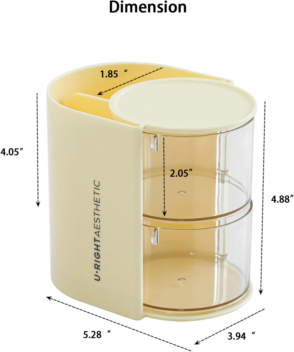 FABROK 2-Layer Clear Hair Accessories Organizer with Hair Brushes Holder, Rotatable Small Jewelry Box for Necklaces、Earring, Desktop Organizer Case for Hair Accessories, Cotton Swab(Yellow)