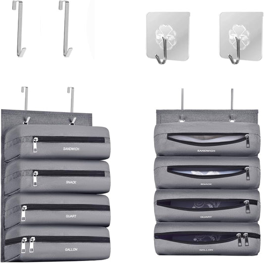 Zipper Bag Organizer Compatible with Gallon, Quart, Sandwich & Snack Food Storage Bag, Kitchen Plastic Bag Storage Organizer for Kitchen RV Camper (Grey)