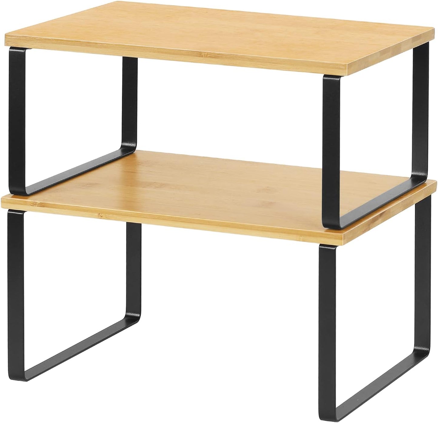 NEX Kitchen Cabinet and Counter Shelf Organizer, Stackable & Expandable, Black and Natural